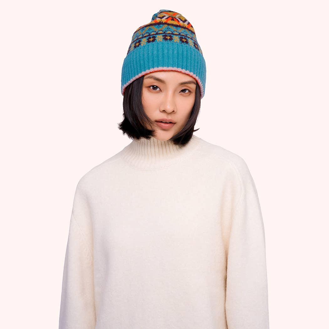 Fair Isle Beanie in Teal Mix