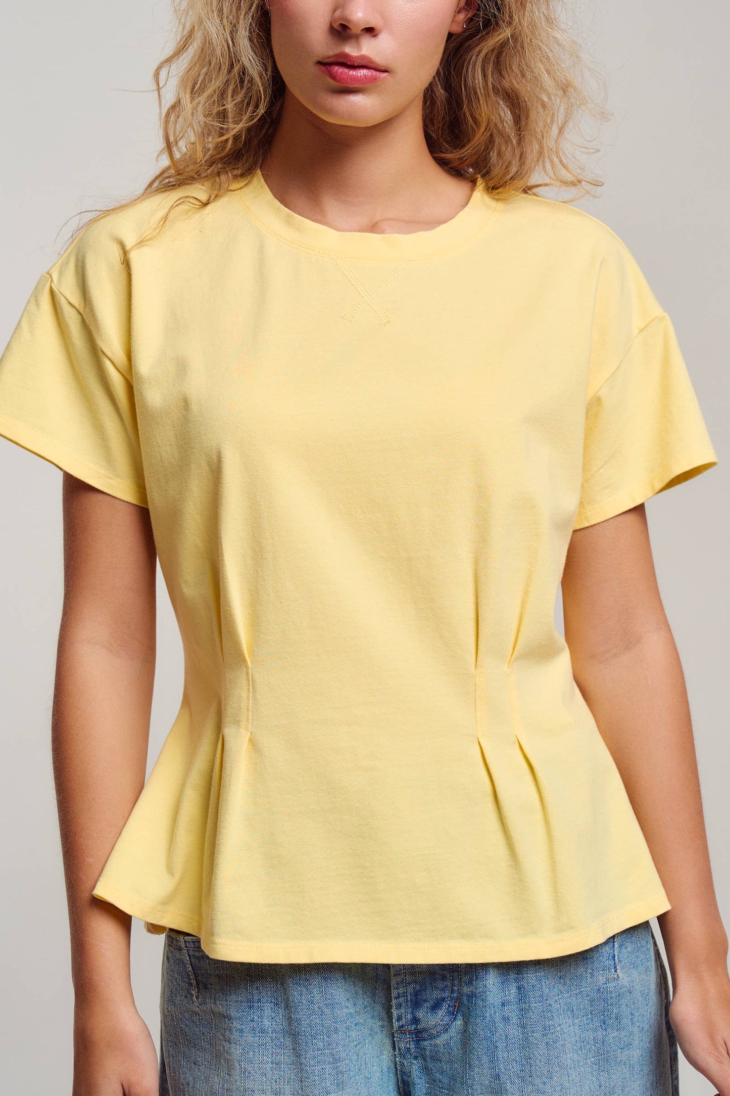 Pleated Waist Cotton Spandex Everyday Tee
