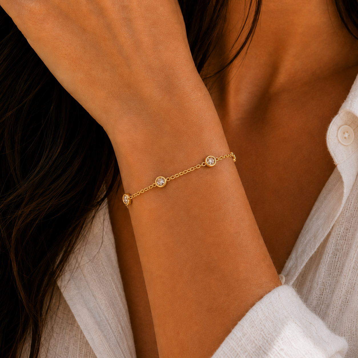 Champagne Gemstone Bracelet - 18k Gold Plated