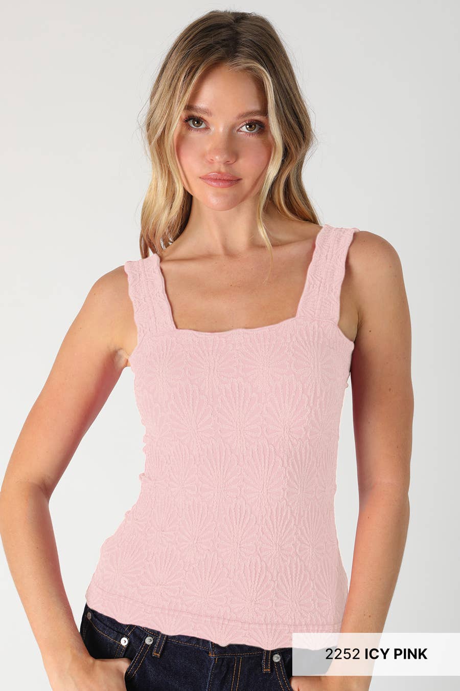 Lace Textured Square Neck Tank Top