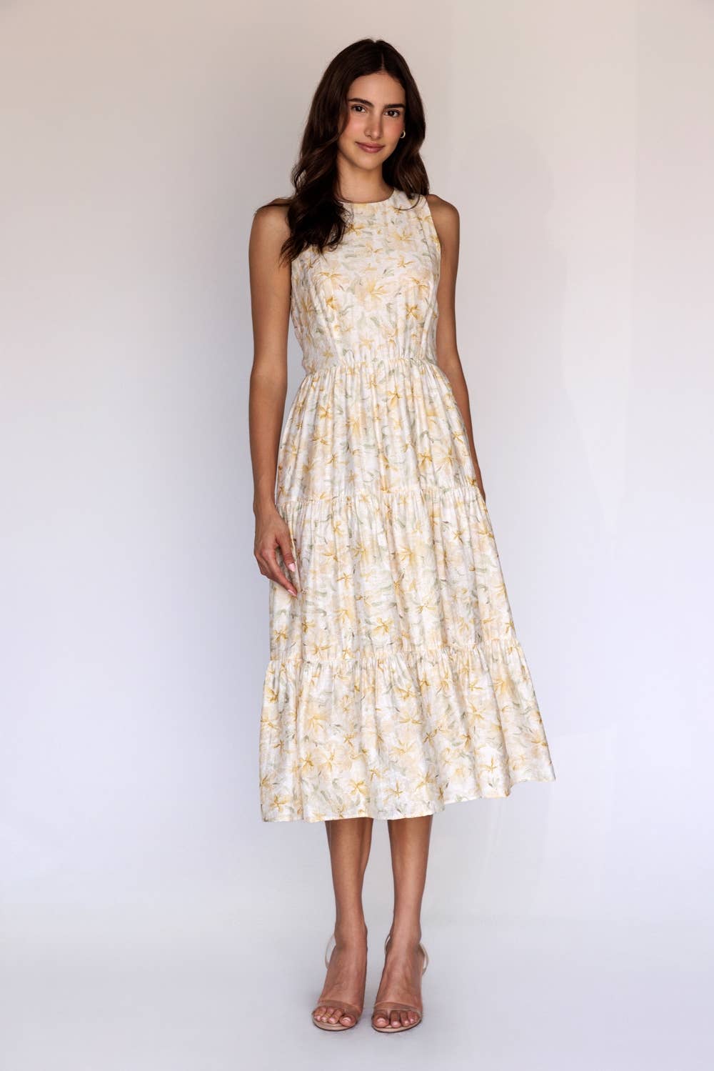 Floral Sleeveless Tiered Midi Dress