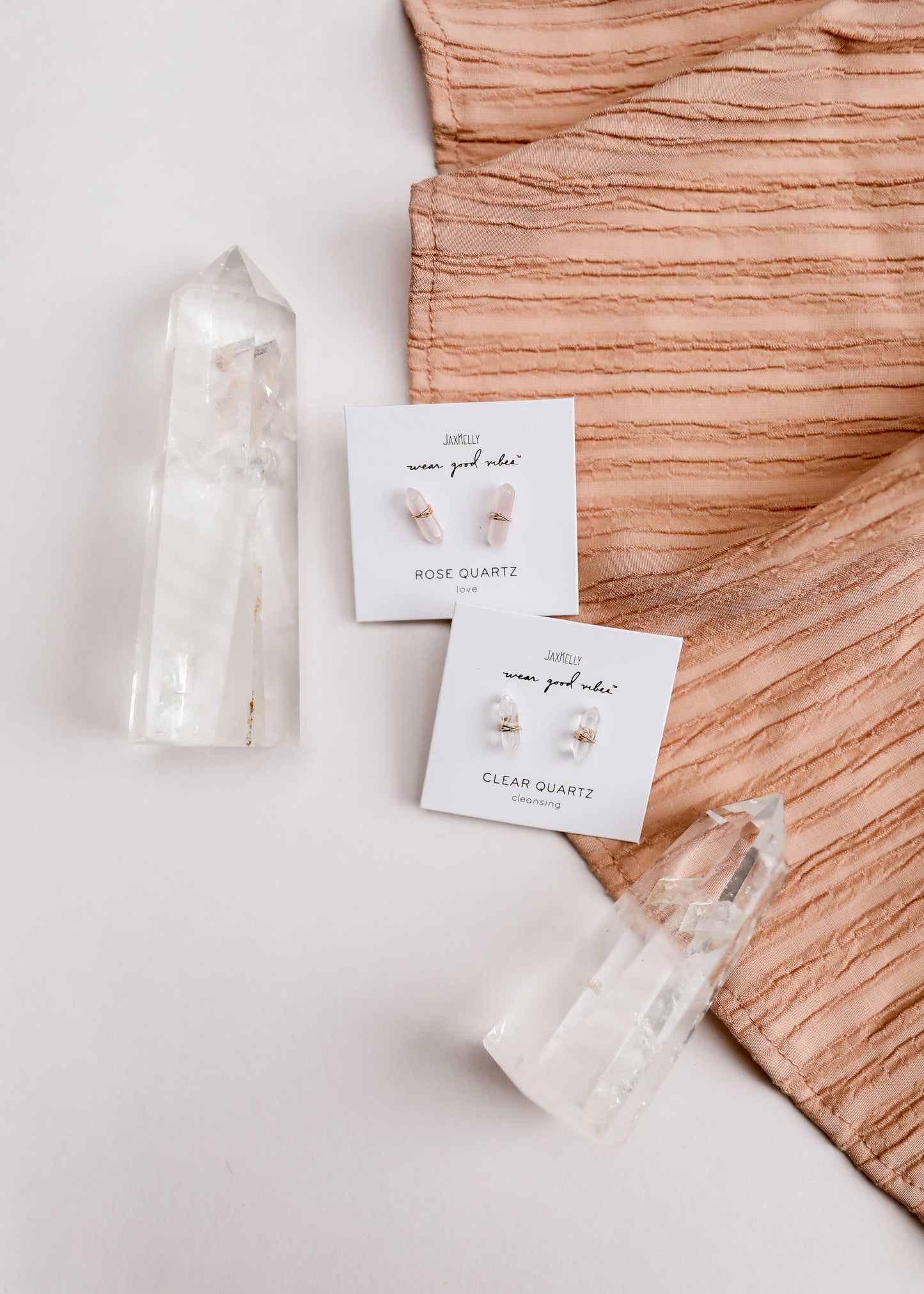 Mineral Point - Rose Quartz - Gold Wire Wrapped Earrings
