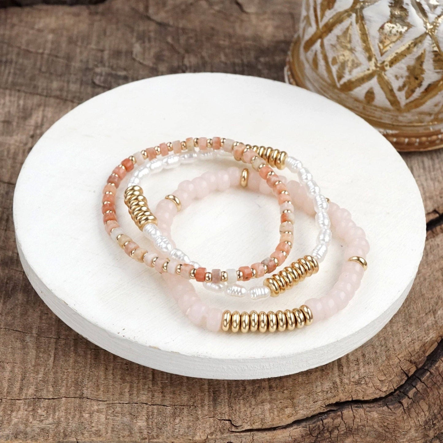 Classic Beaded Bracelet Trio – Natural Stone, Pearls & Glass