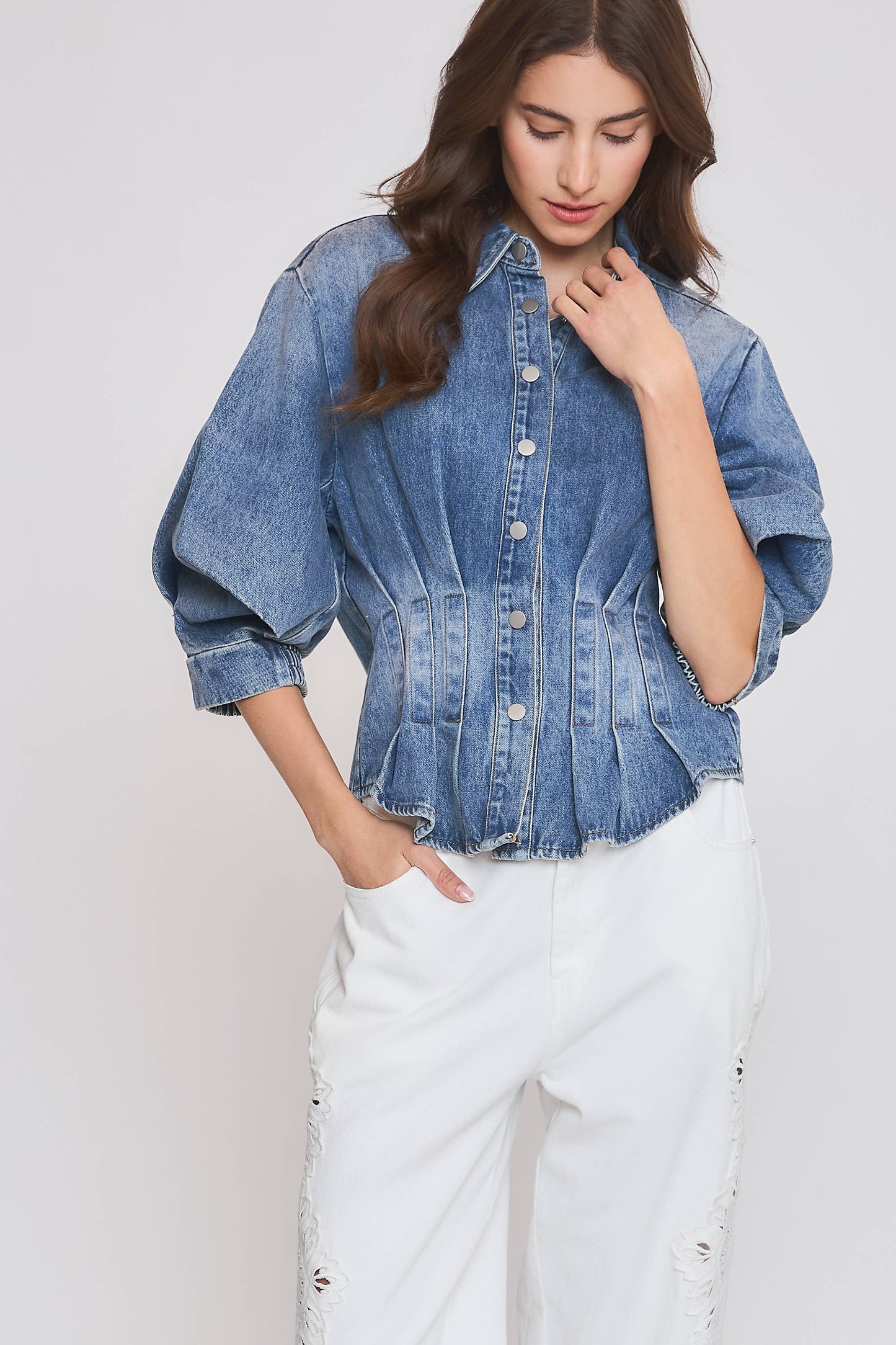 Denim Blouse with Tailored Silhouette