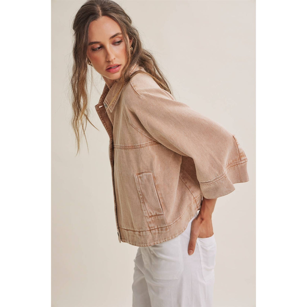 SEASONLESS MINERAL-WASHED COTTON TWILL UTILITY JACKET