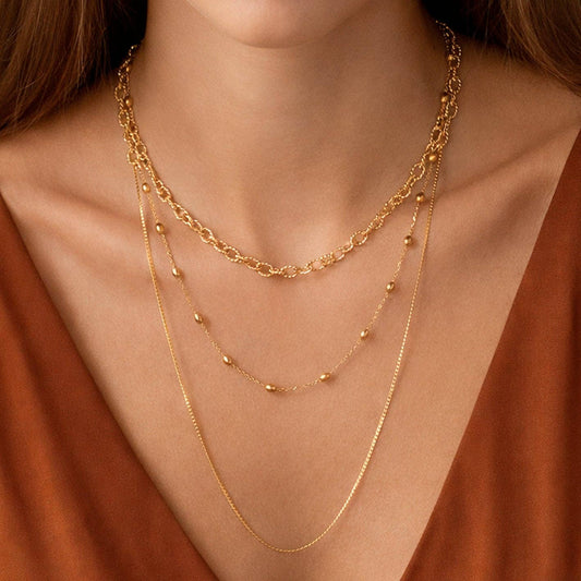 Triple Layered Gold Chain Necklace