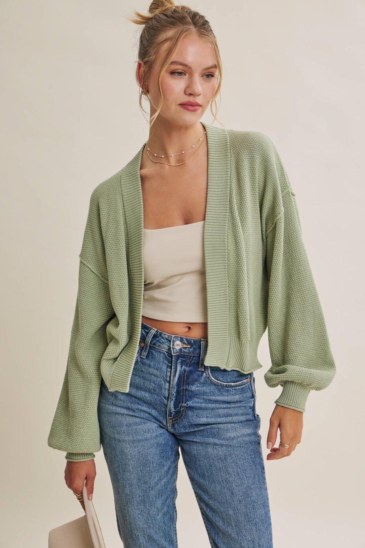 Everyday Essential Easy Layering Balloon Sleeve Waffle Cardigan