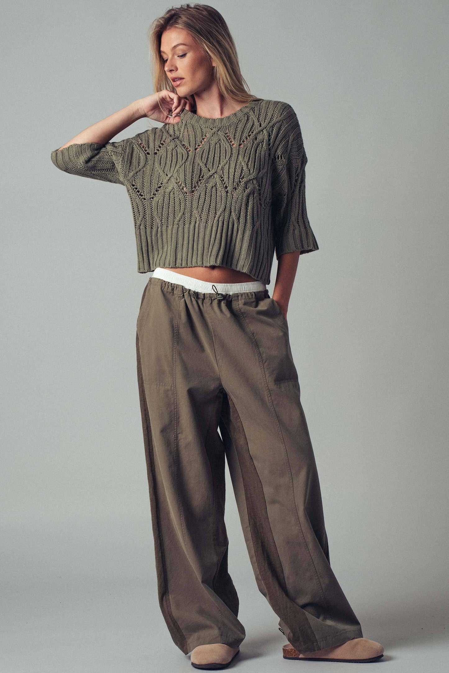 Bohemian Crochet Crewneck Sweater – Olive