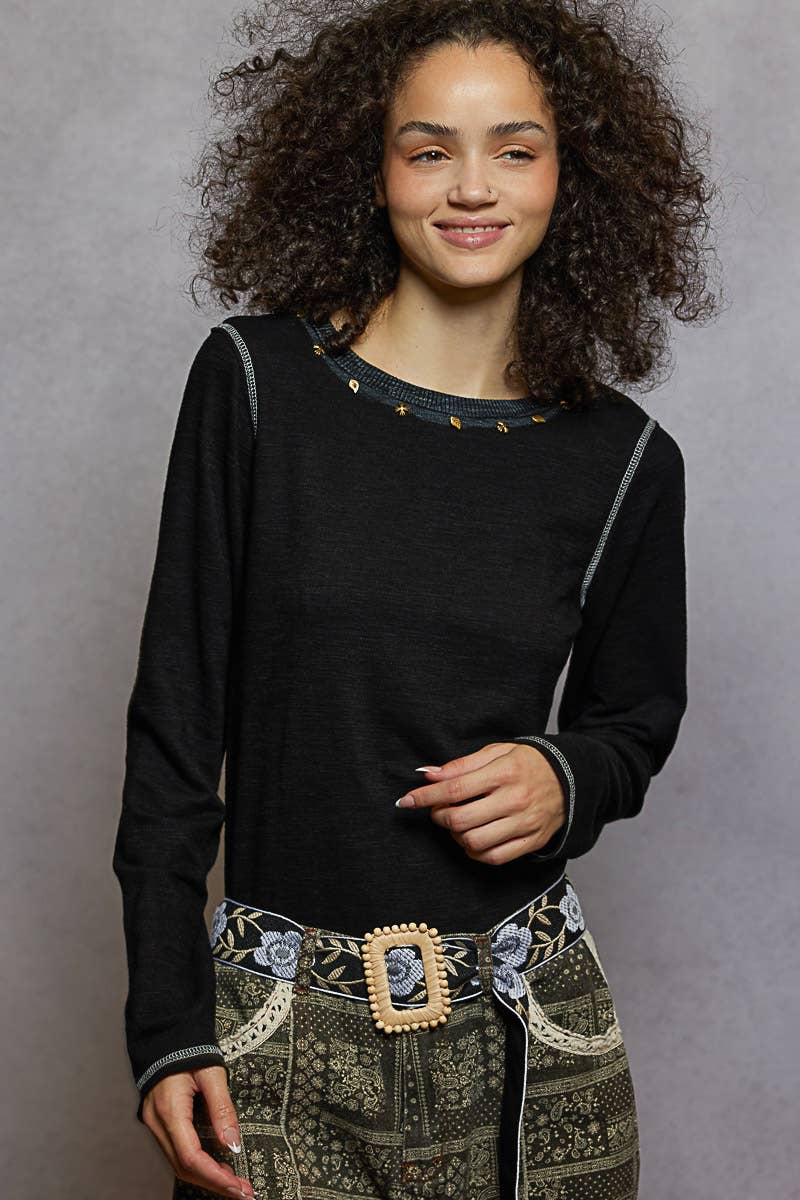 Stud detail textured knit top