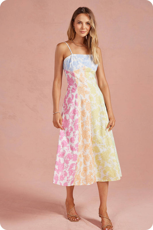 Botanical Garden Cotton/Linen Blend  Midi Dress