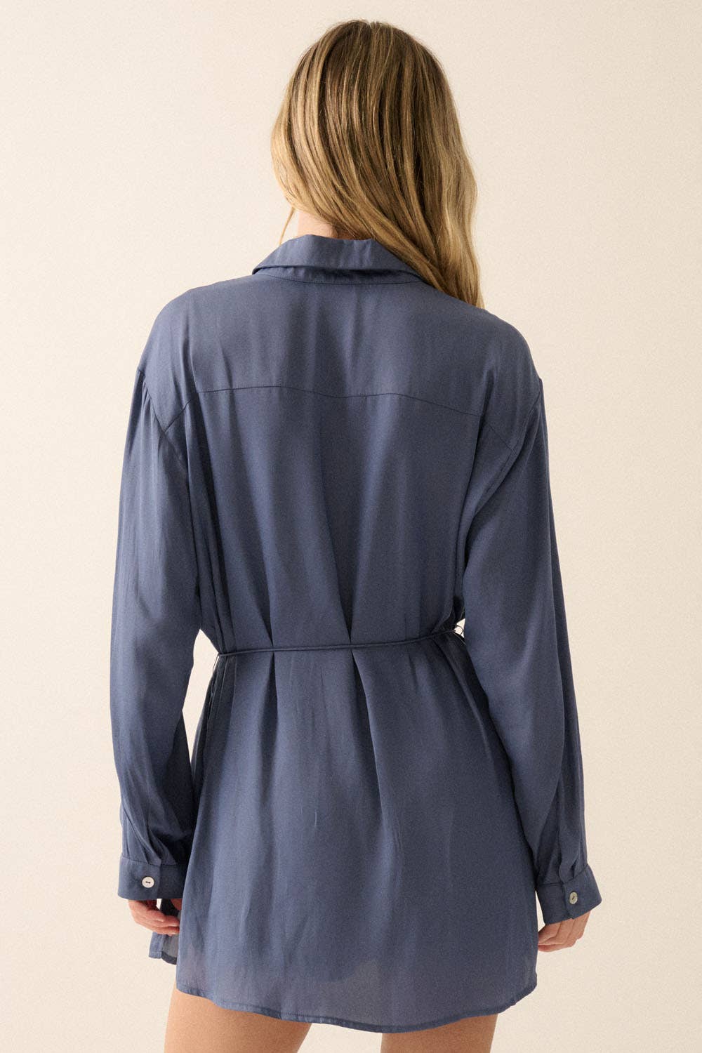Solid Button Down High-Waisted Belt Shirt Romper