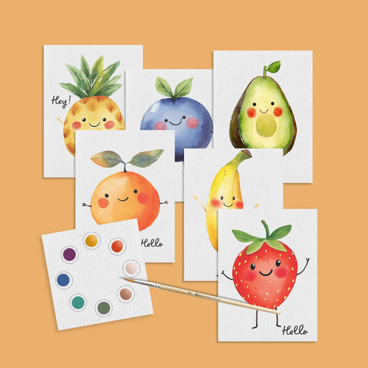 Happy Fruits All in One Watercolor Postcard Kit for Kids
