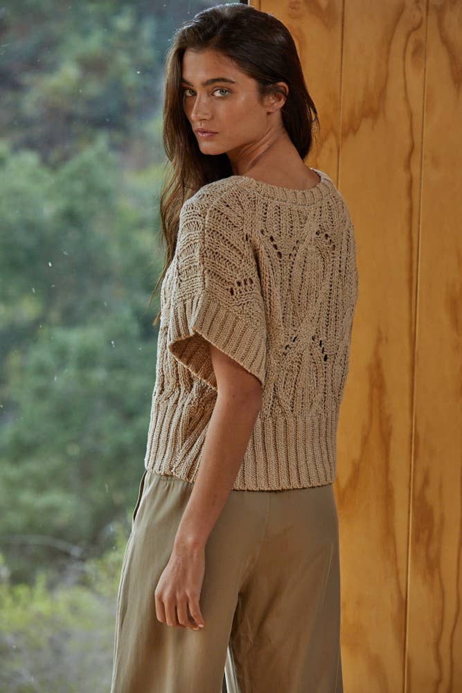 Cotton Crochet Short Sleeve Sweater