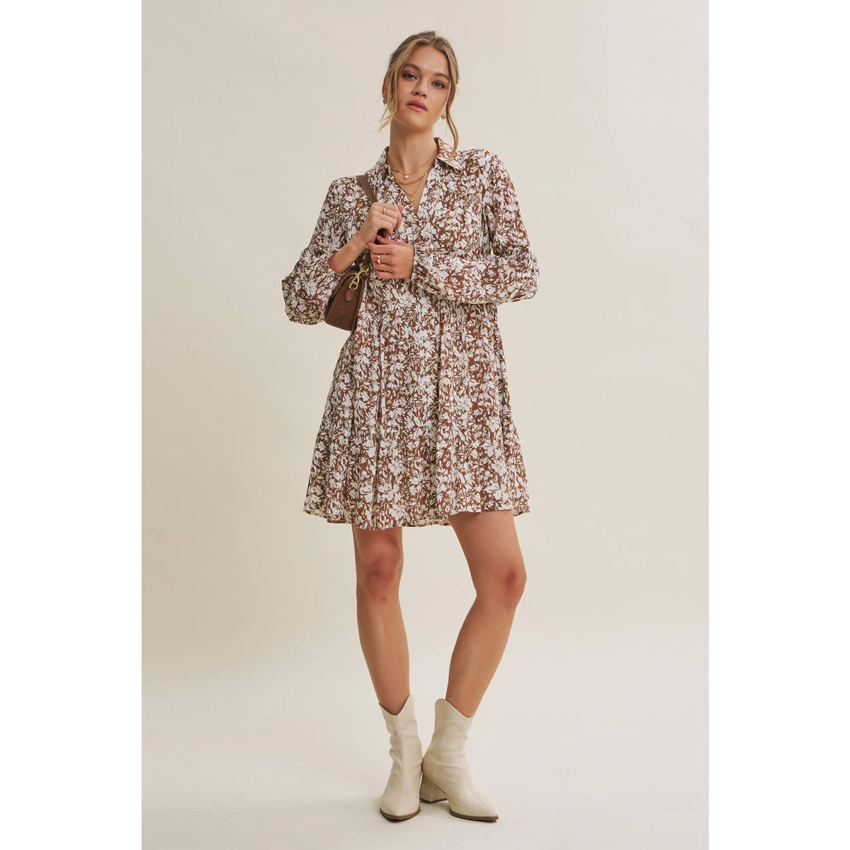 Soft Autumn Floral Button-Down Mini Shift Dress