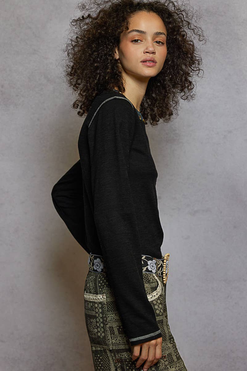 Stud detail textured knit top