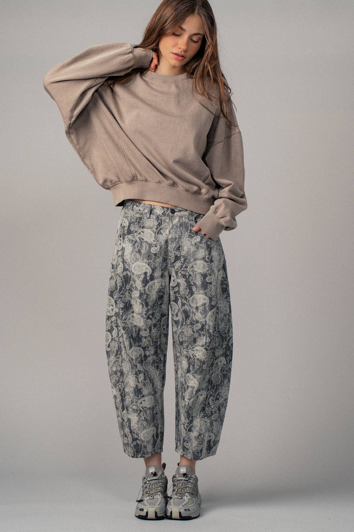 Paisley Print Cropped Wide Leg Pants