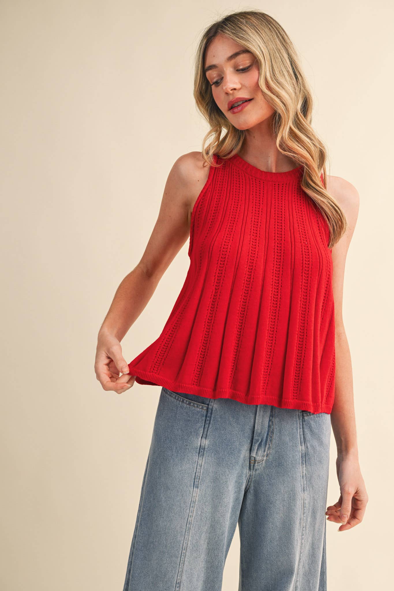 Sleeveless Pointelle Sweater Knit Tank