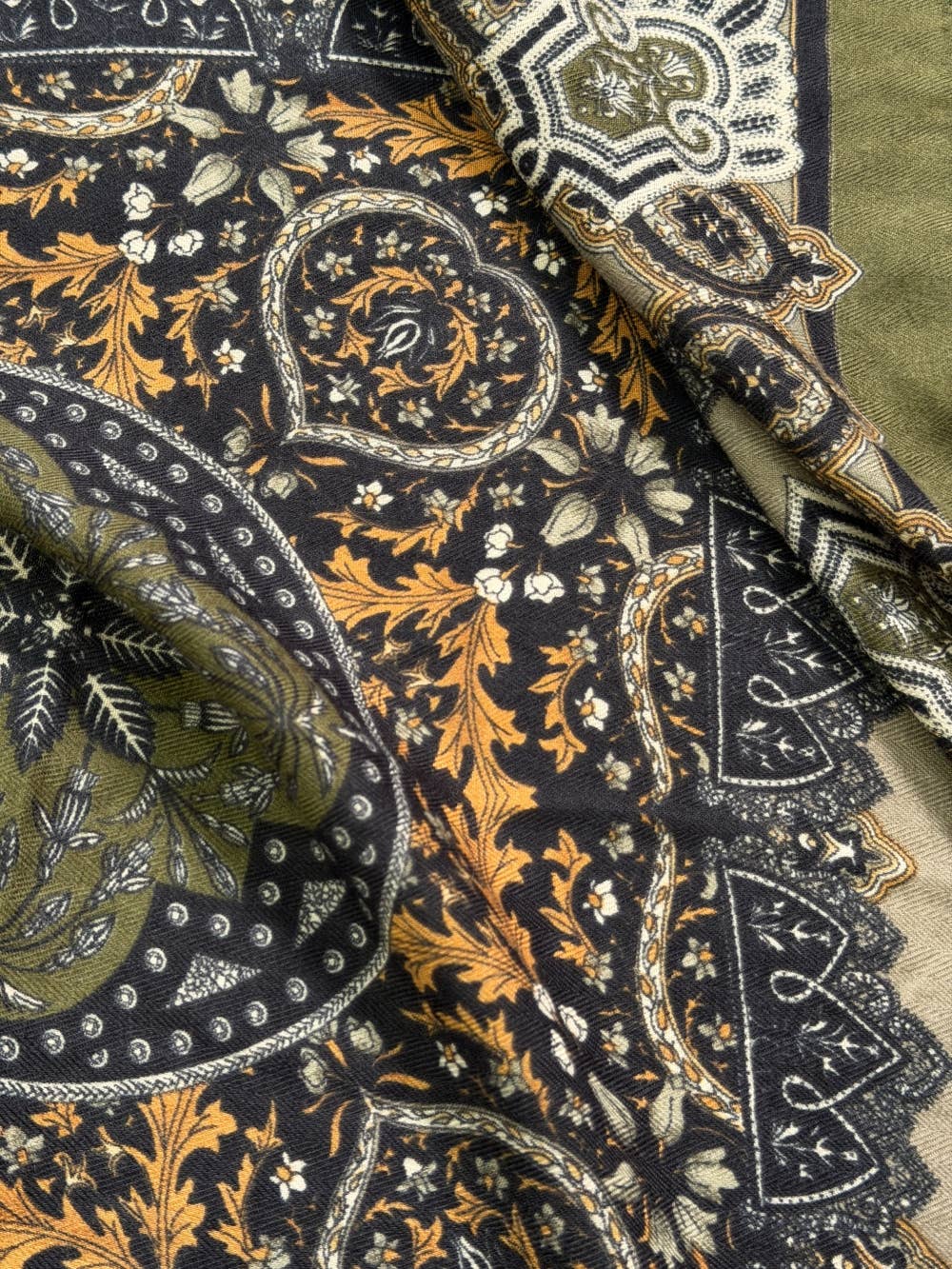 Ornate Olive Square Scarf