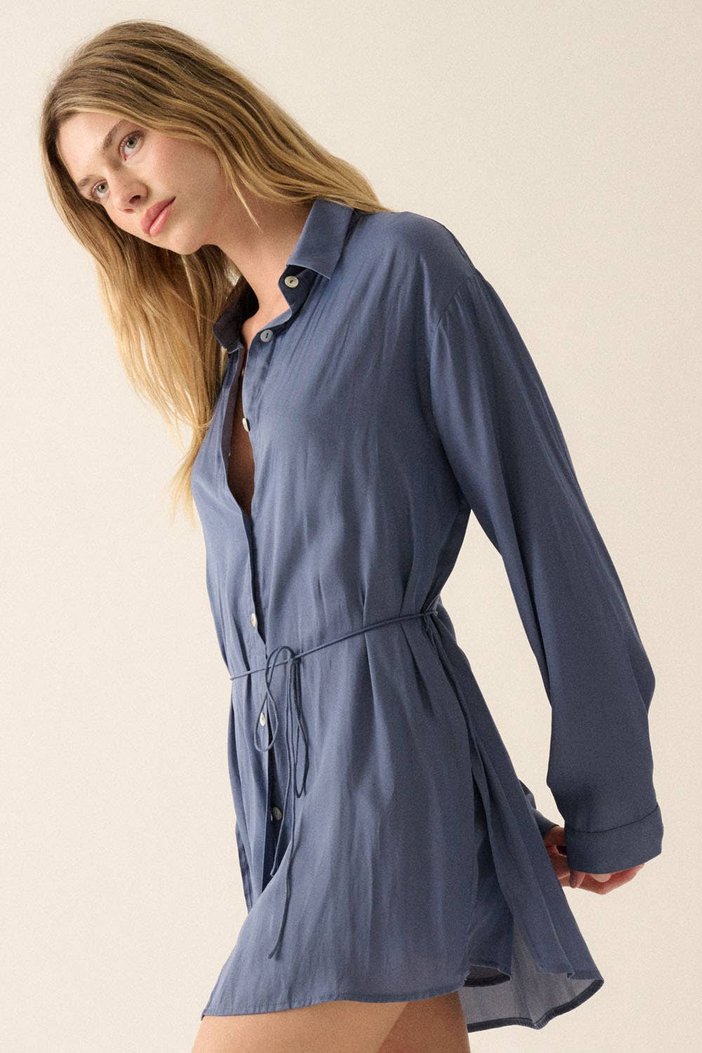 Solid Button Down High-Waisted Belt Shirt Romper