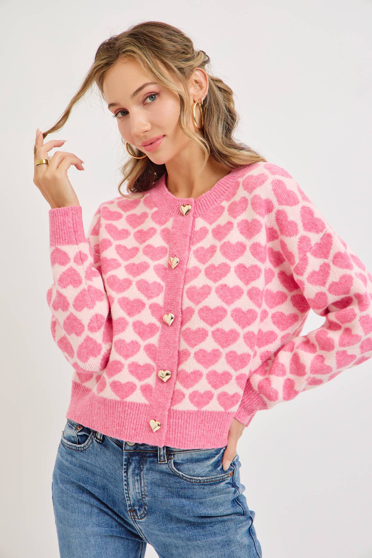 Sweetheart Button Cardigan – Pink or Red
