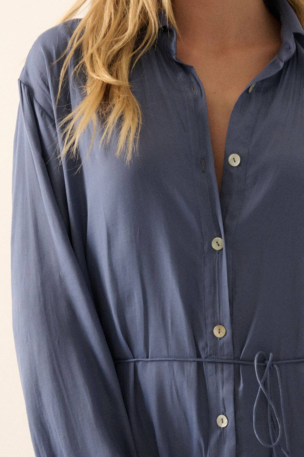Solid Button Down High-Waisted Belt Shirt Romper
