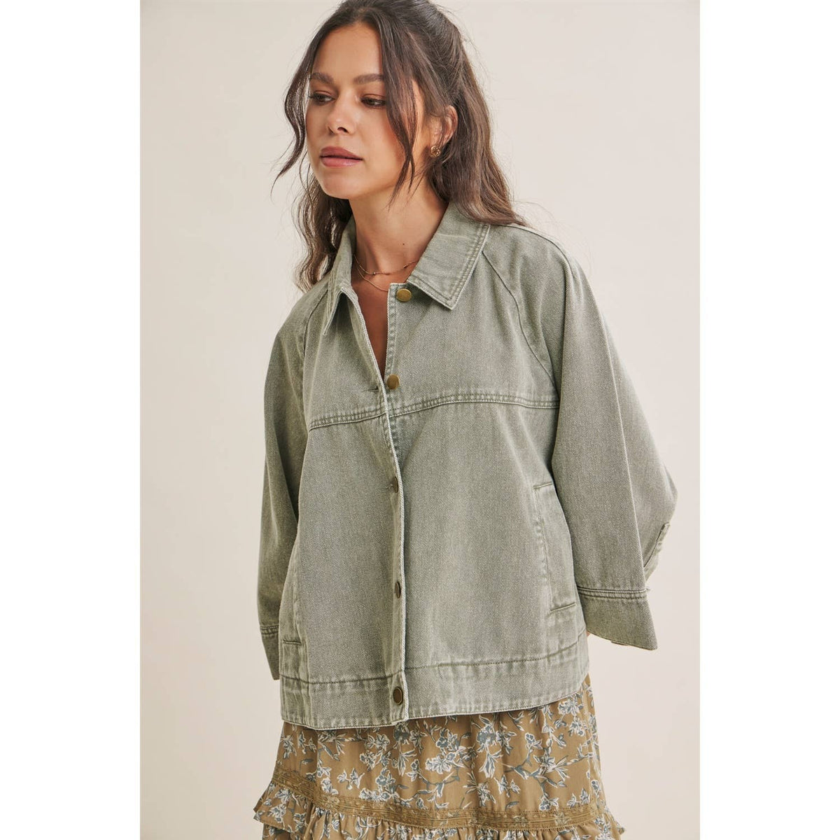 SEASONLESS MINERAL-WASHED COTTON TWILL UTILITY JACKET