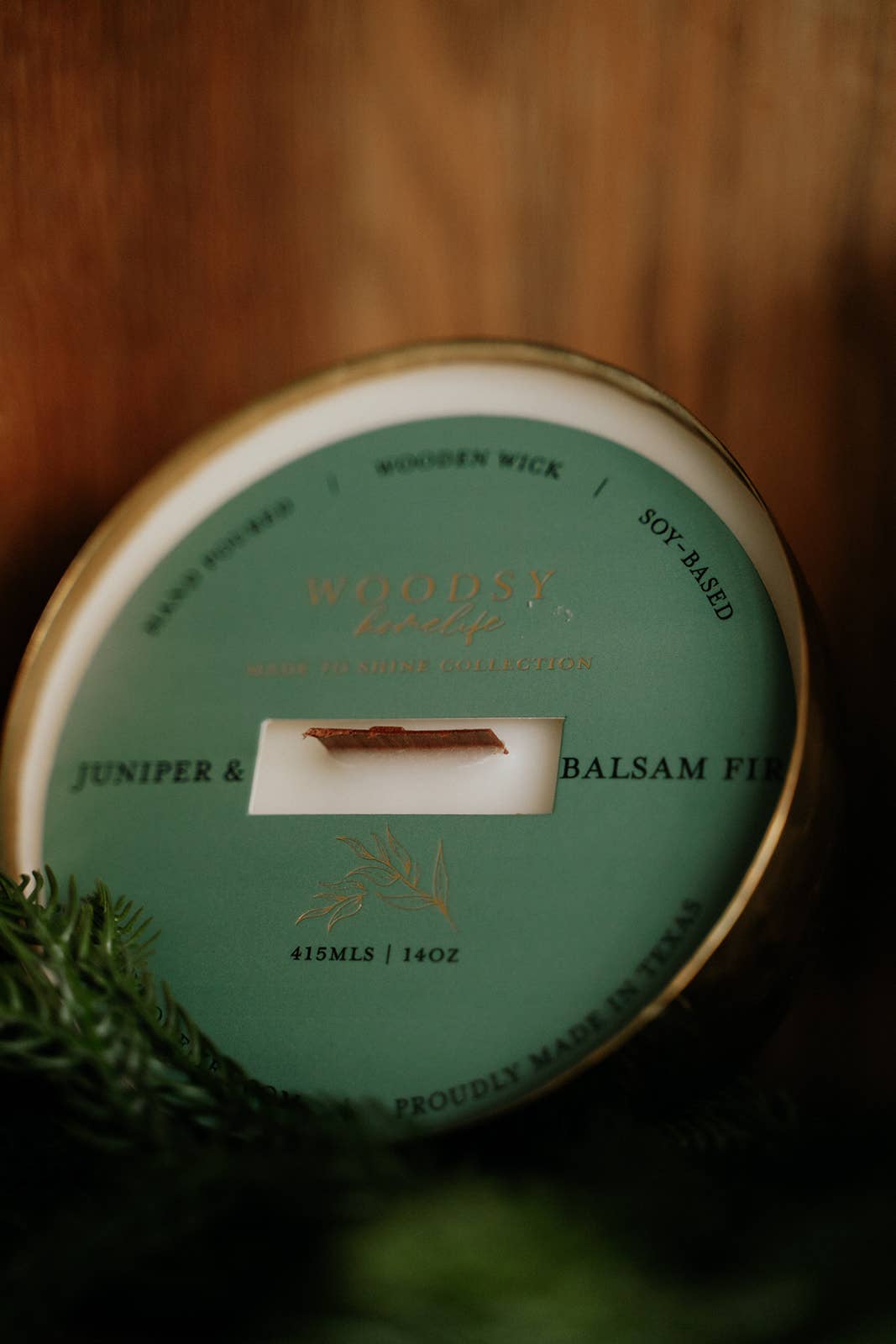 Juniper & Balsam Fir-Solid Brass 14oz Pure Soy Candle