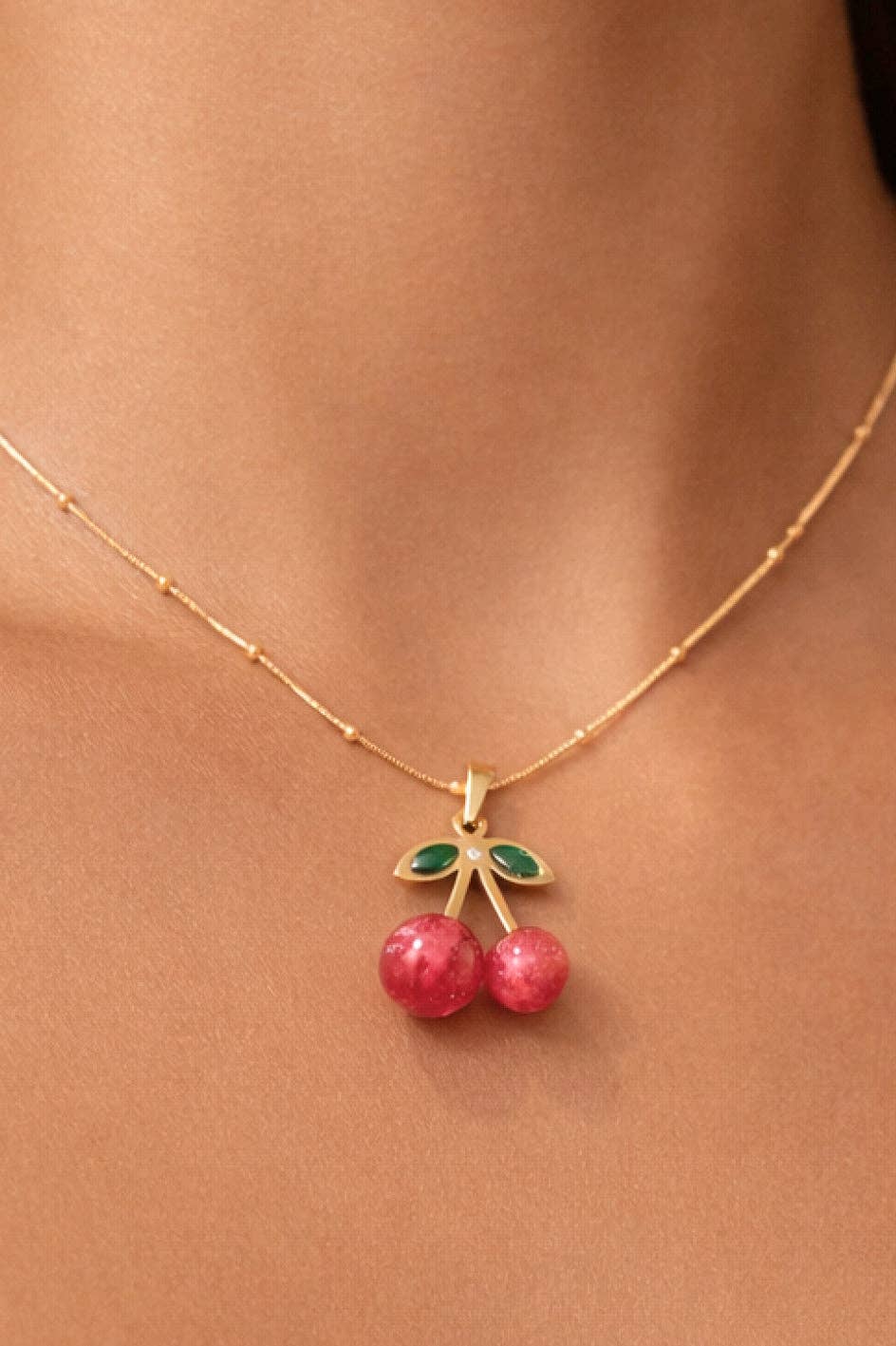 18K Gold Plated Red Cherry Necklace