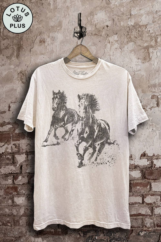 Vintage Wash Running Horses Graphic Top