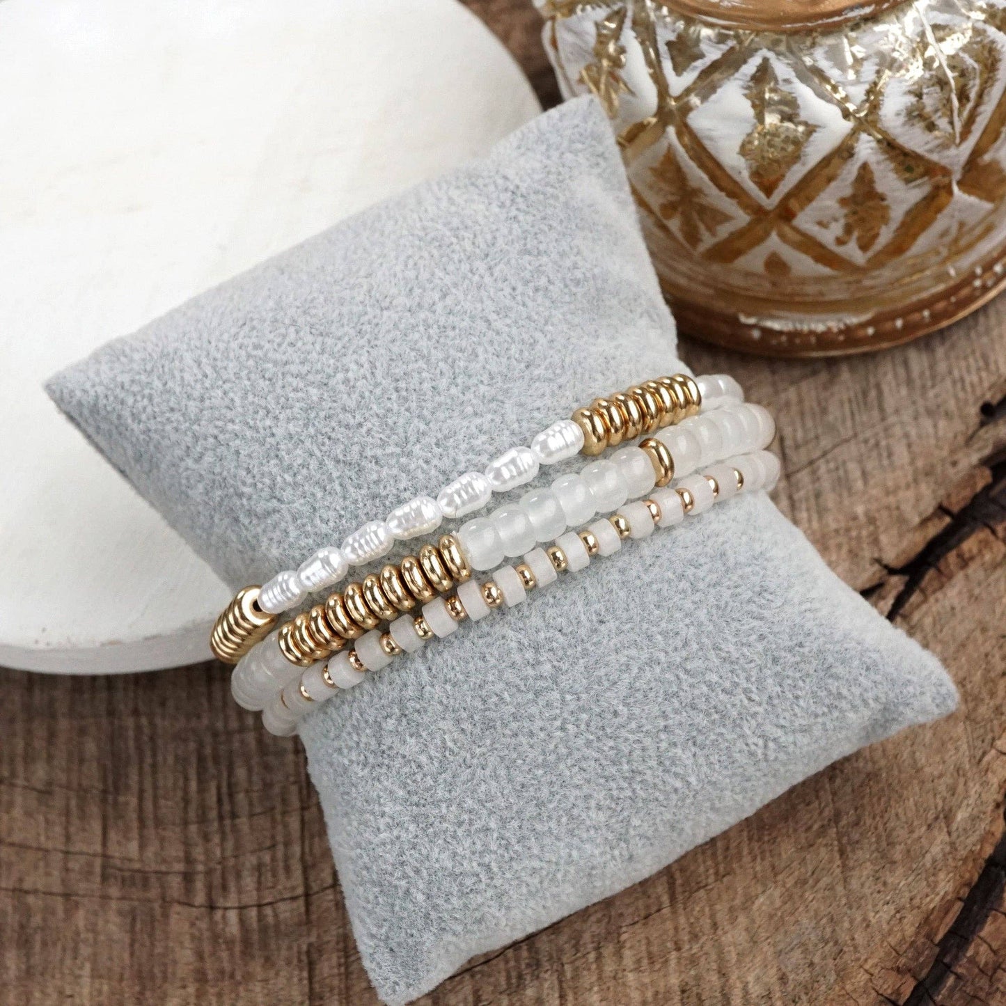 Classic Beaded Bracelet Trio – Natural Stone, Pearls & Glass