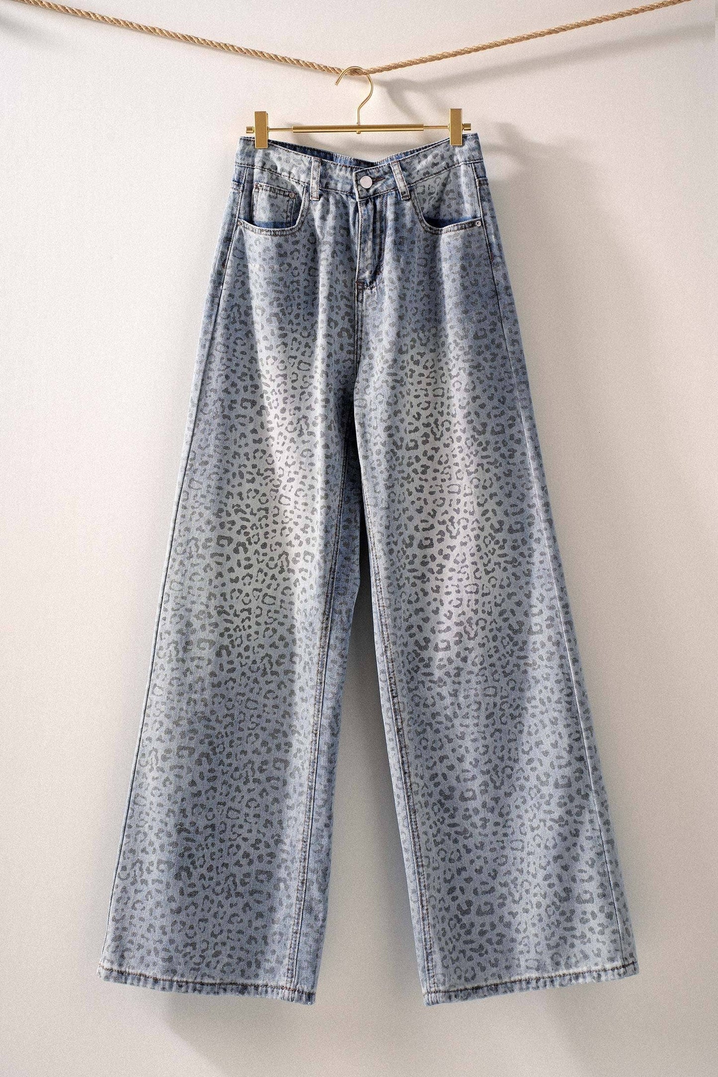 Leopard Print Wide-Leg Denim Pants