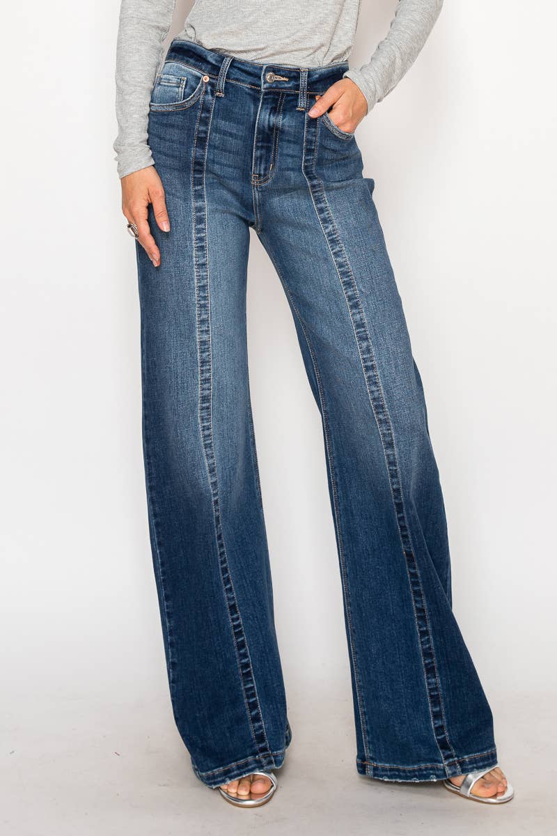 Eco Fabric High Rise Wide Leg Jeans - Dark Wash
