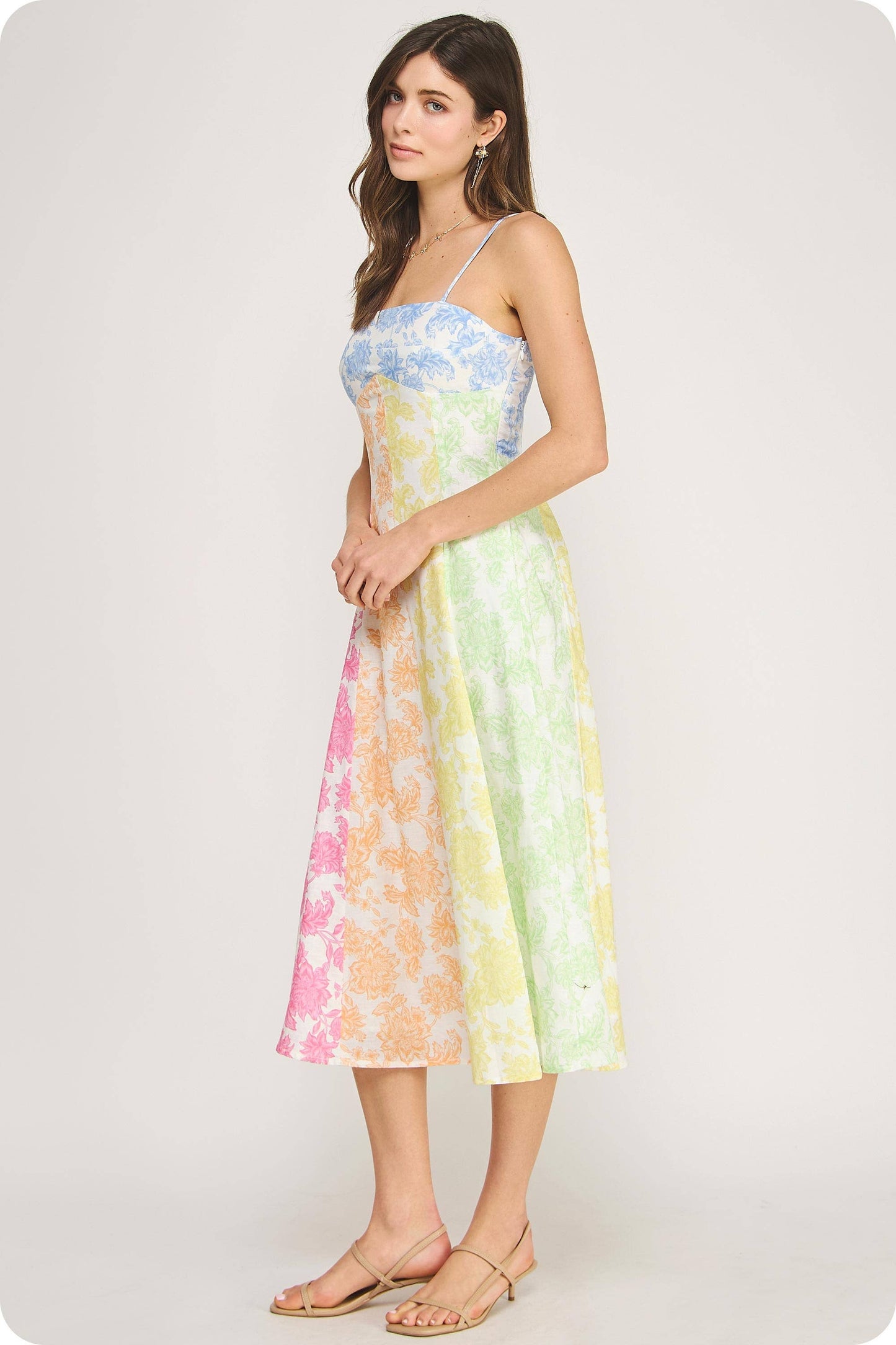Botanical Garden Cotton/Linen Blend  Midi Dress
