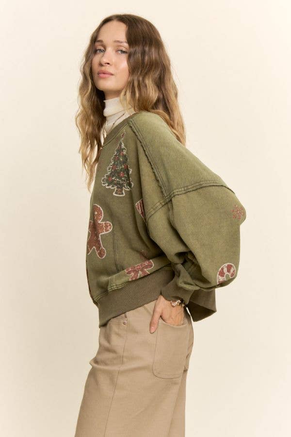 Vintage Olive Holiday Graphic Sweatshirt