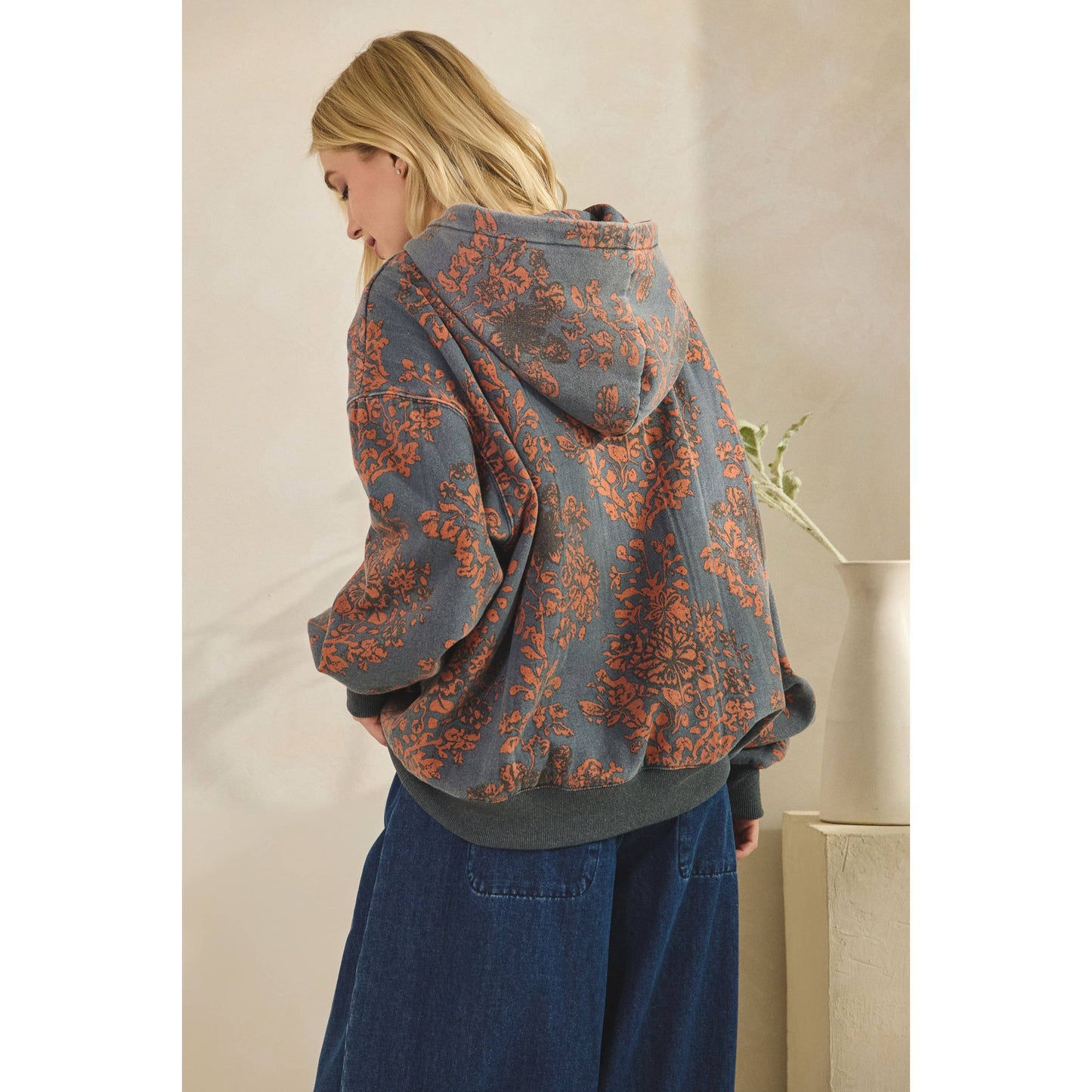 Vintage Wash Floral Fleece Hoodi