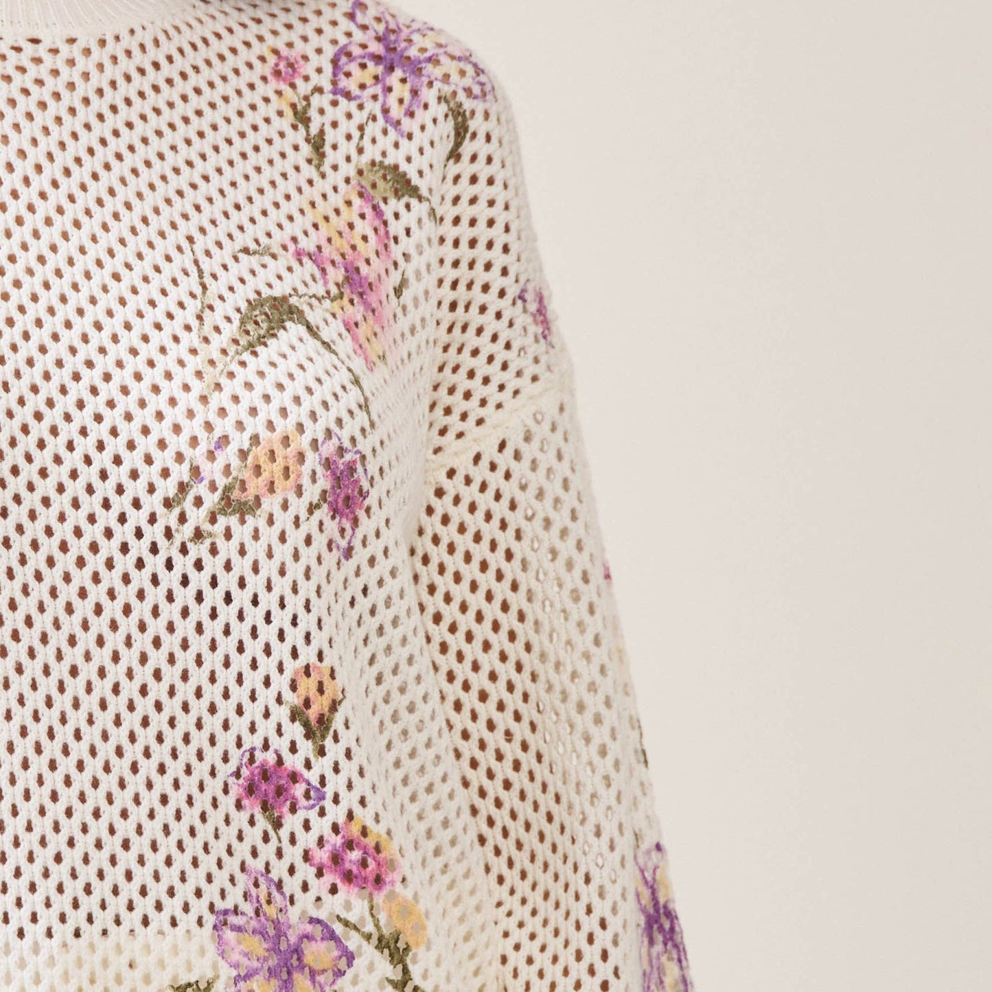 Floral Print Open Knit Sweater