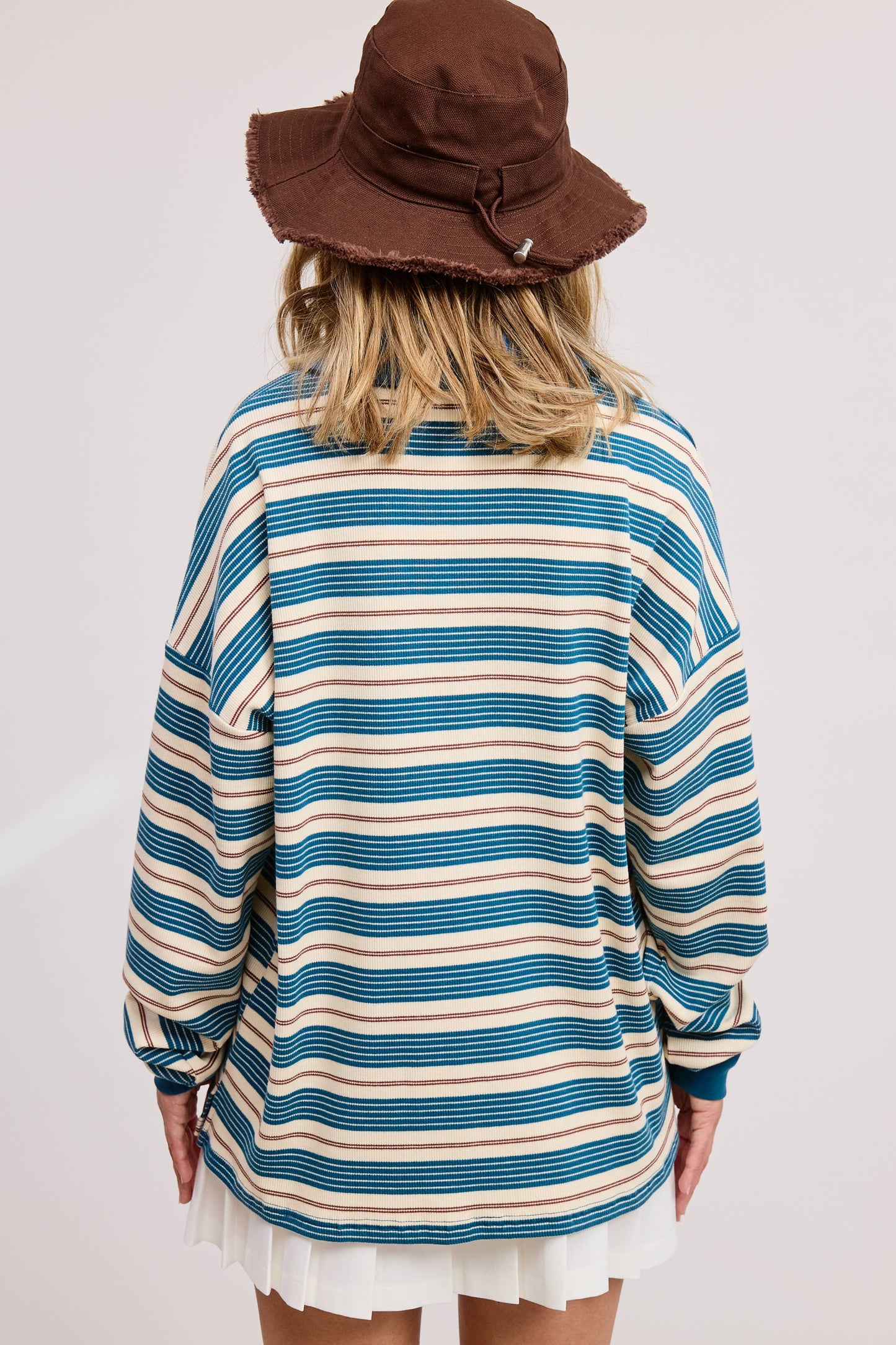 Multicolor Stripe Oversized Long Sleeve Polo Shirt