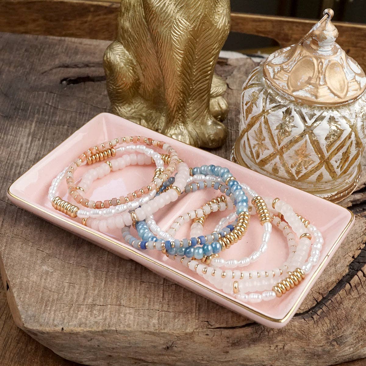 Classic Beaded Bracelet Trio – Natural Stone, Pearls & Glass