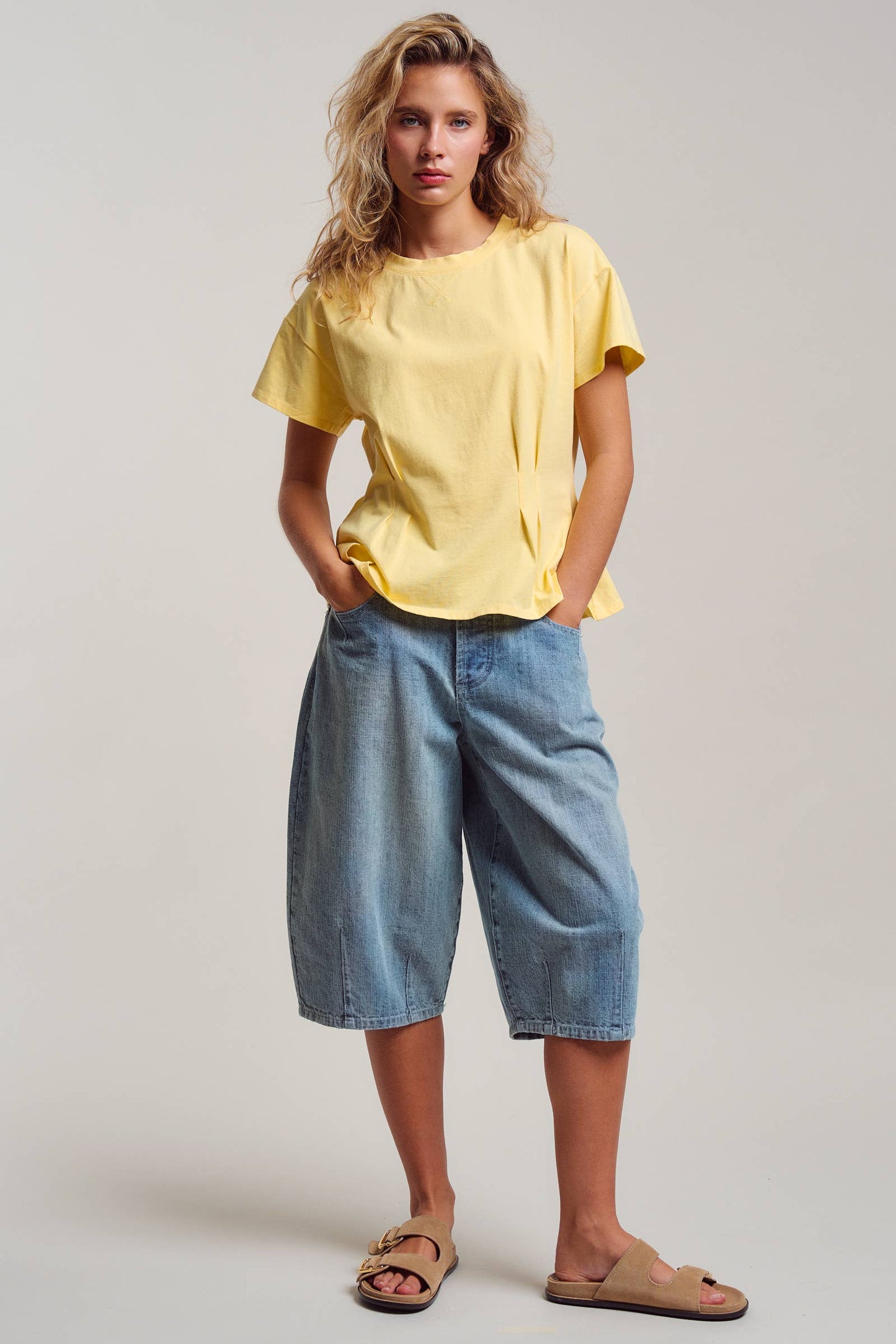 Pleated Waist Cotton Spandex Everyday Tee