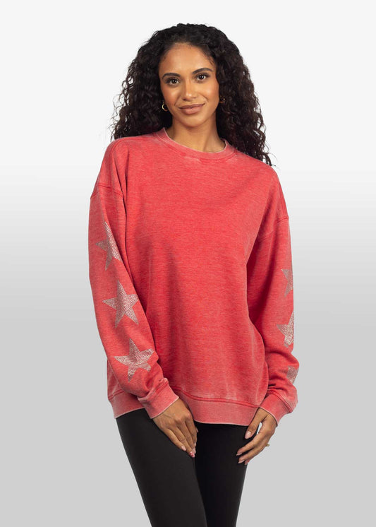 Burnout Crew Sweatshirt with Rhinestone Stars