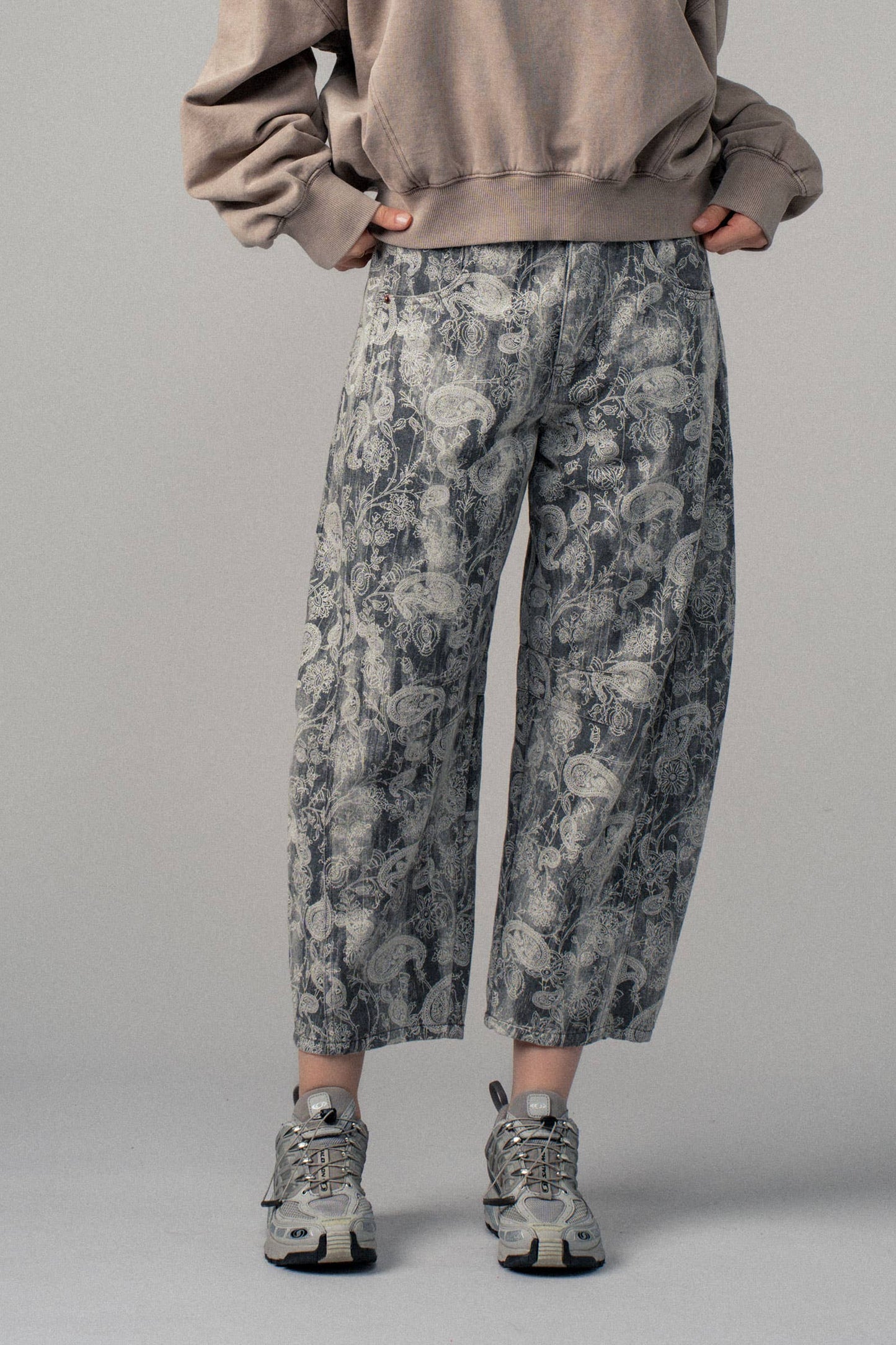 Paisley Print Cropped Wide Leg Pants