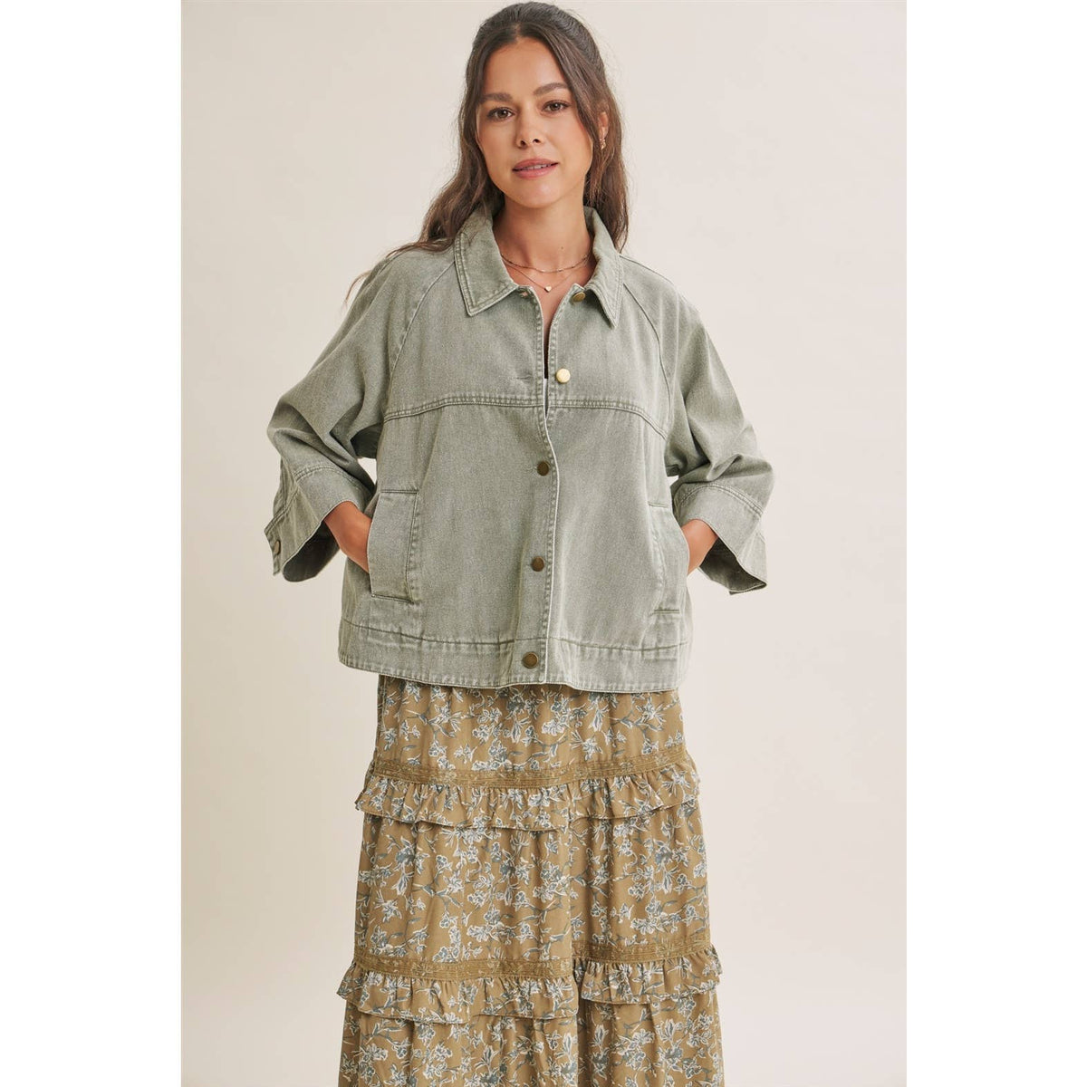 SEASONLESS MINERAL-WASHED COTTON TWILL UTILITY JACKET