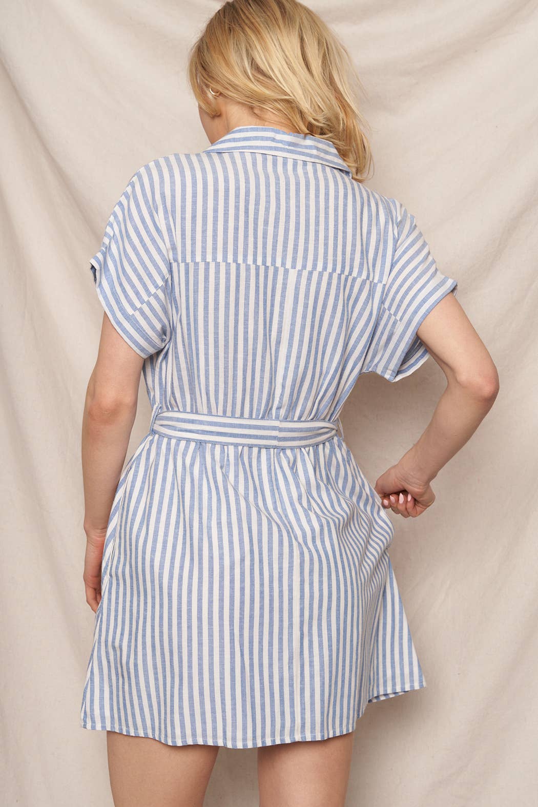 Preppy Striped Button Down Mini Shirt Dress