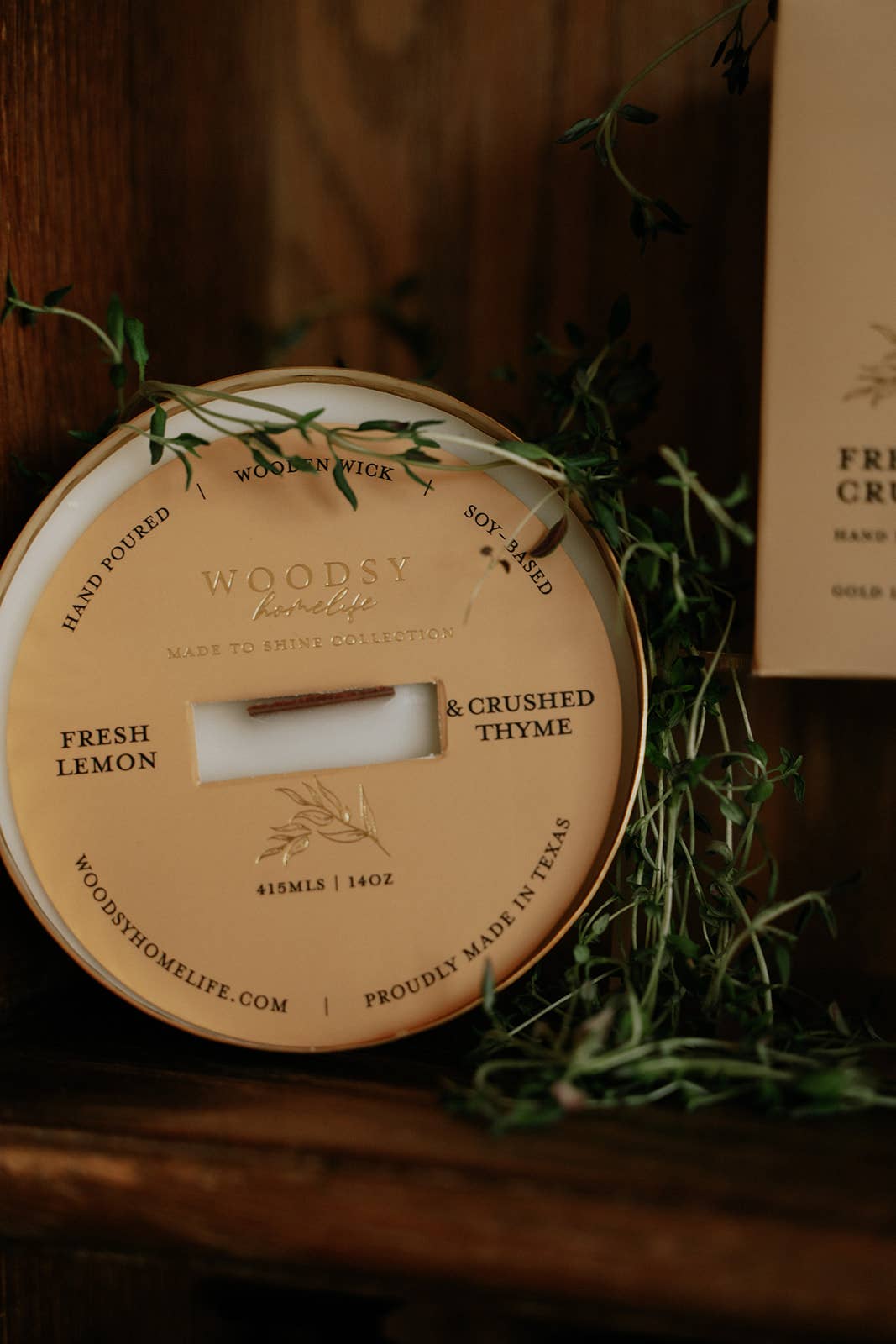 Fresh Lemon & Crushed Thyme Solid Brass 14oz Soy Candle