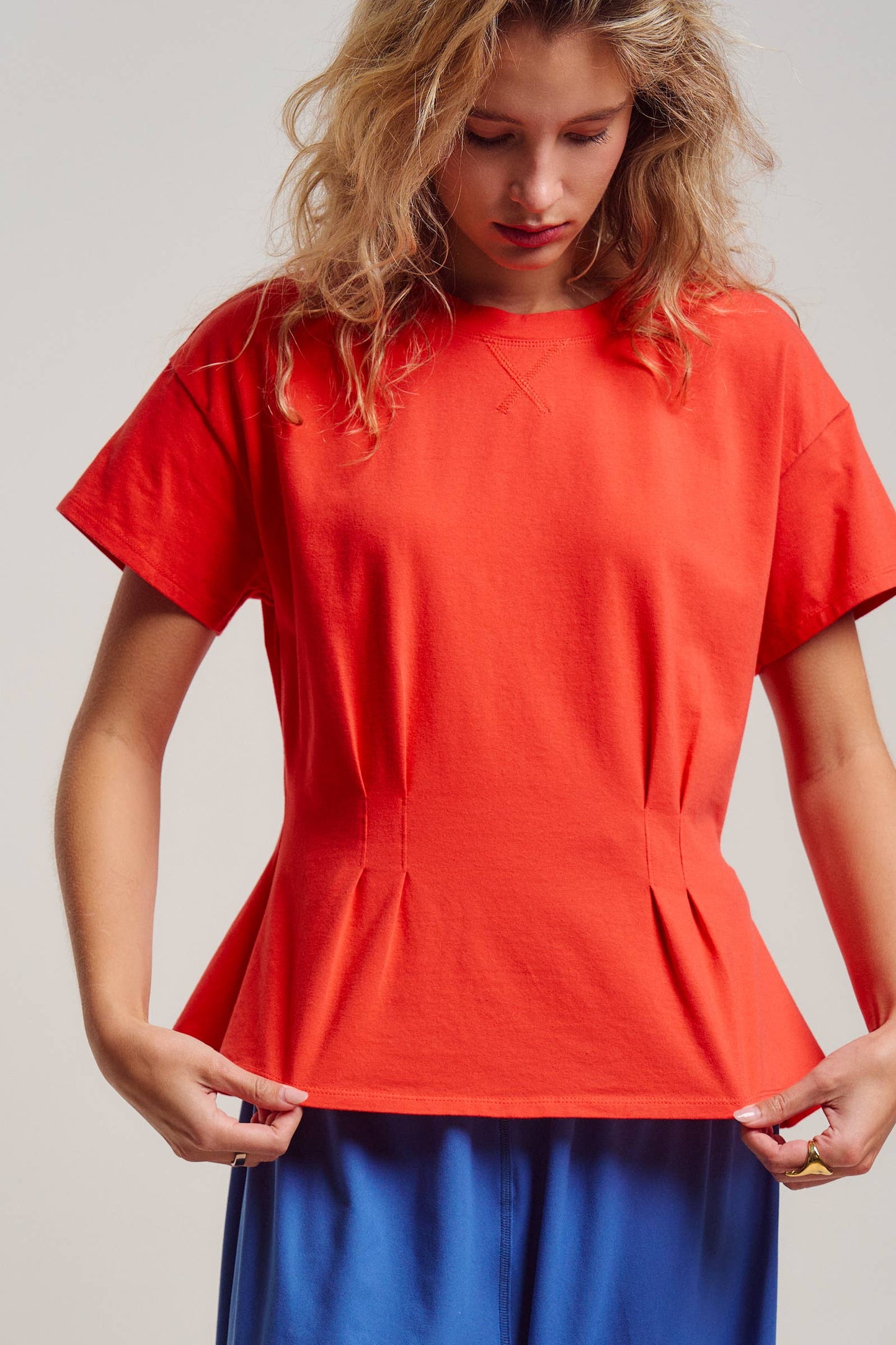 Pleated Waist Cotton Spandex Everyday Tee
