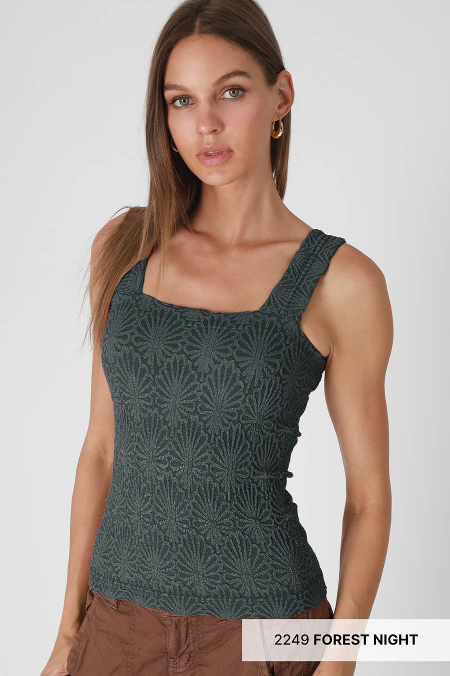 Lace Textured Square Neck Tank Top