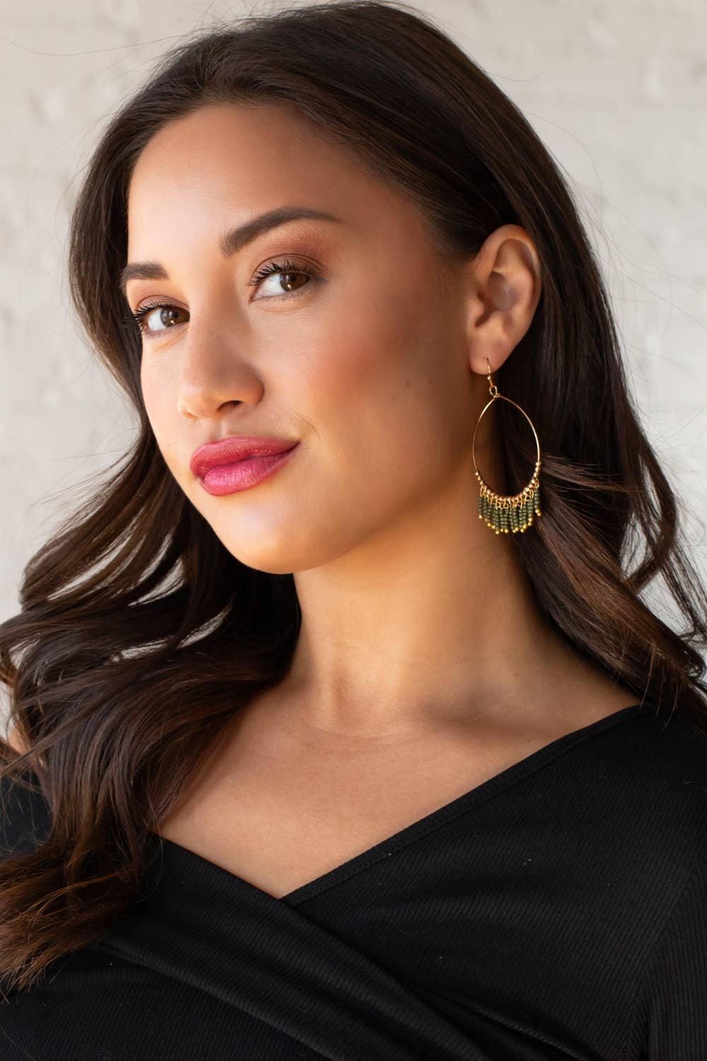 Gold Hoop Earrings with Olive Beads