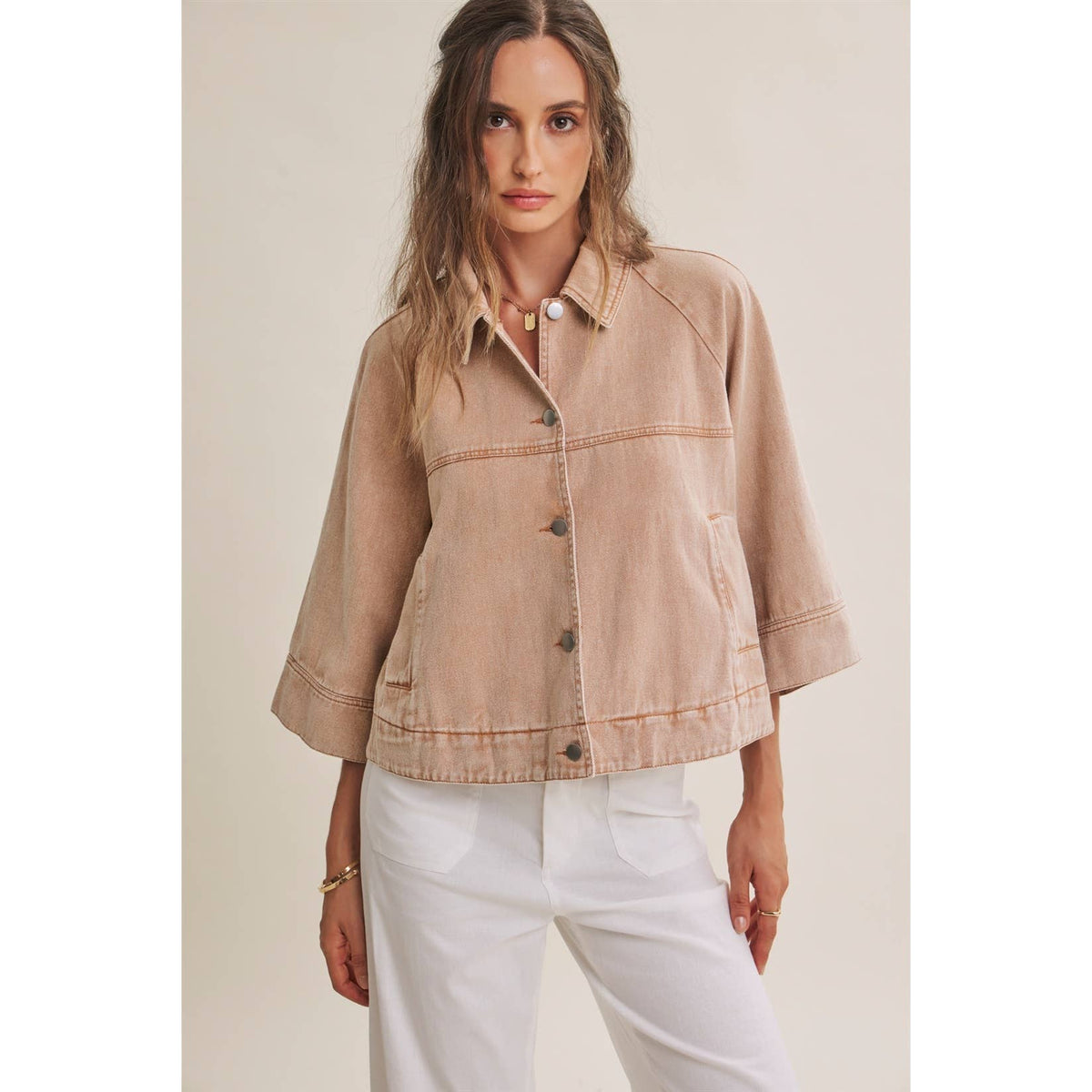 SEASONLESS MINERAL-WASHED COTTON TWILL UTILITY JACKET