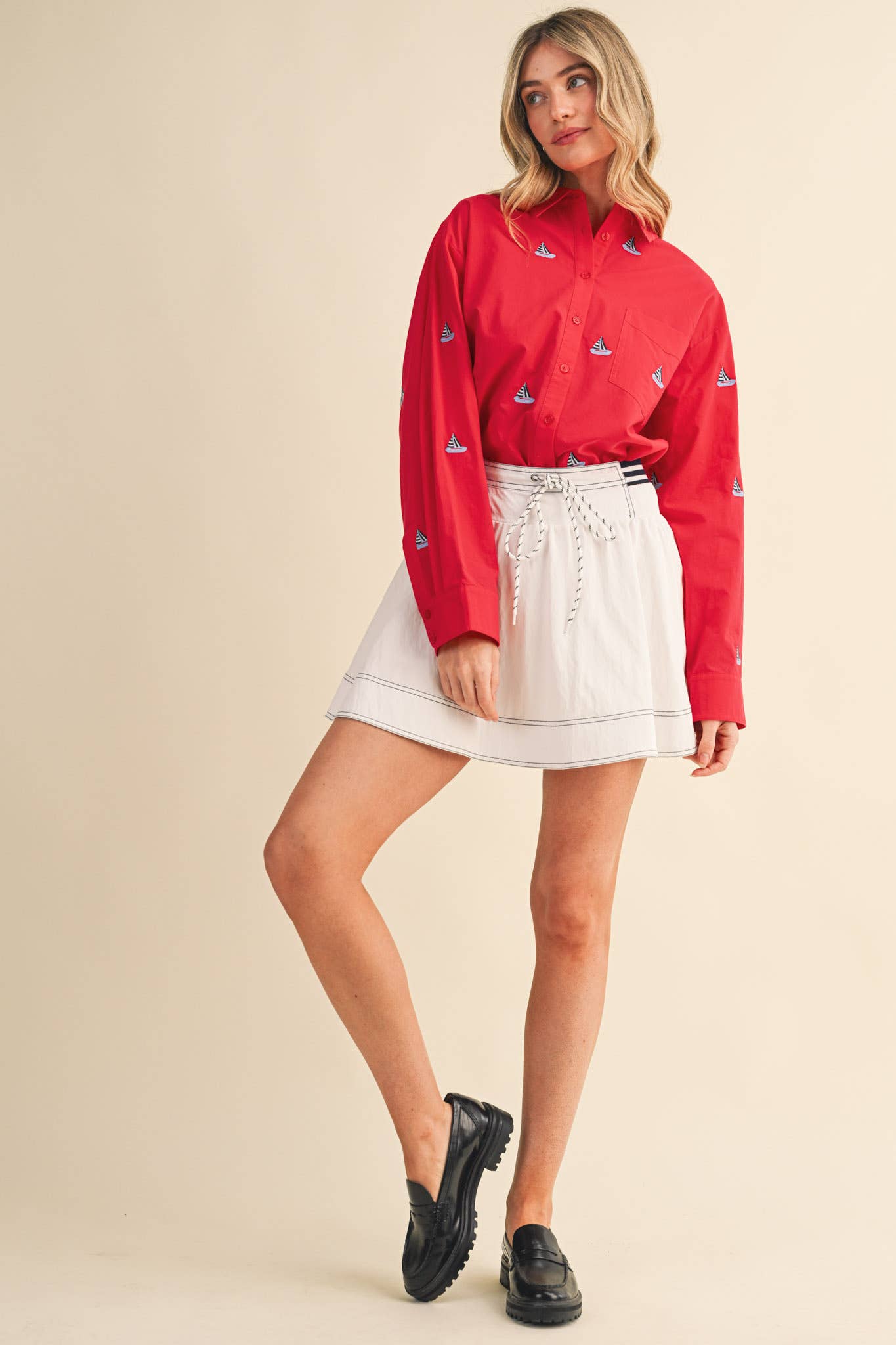 High Waist Denim Twill Mini Skort