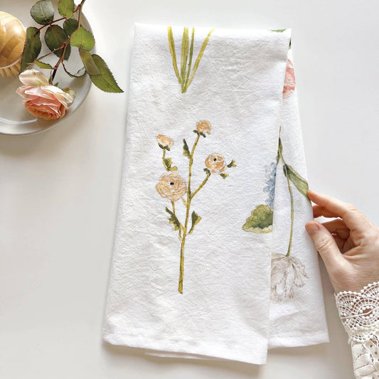Garden flowers cotton flour sack tea towel
